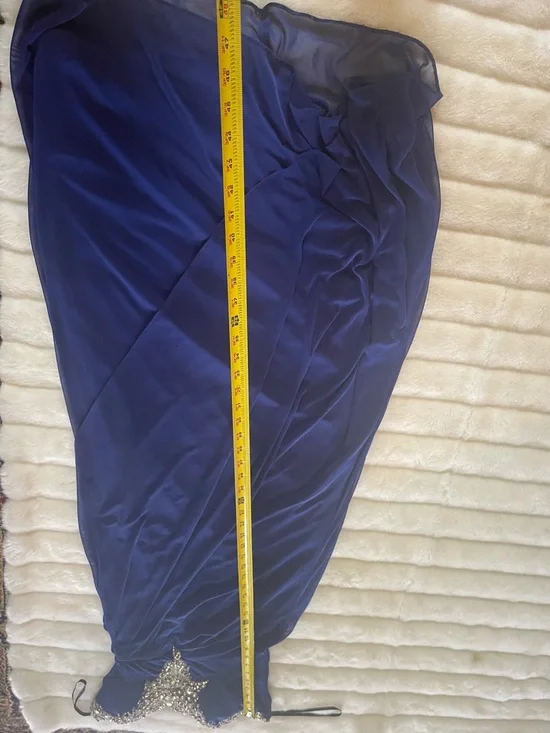 Xscape Royal Blue Beaded beaded neckline draped waist Maxi Gown SZ8 - Picture 8 of 10